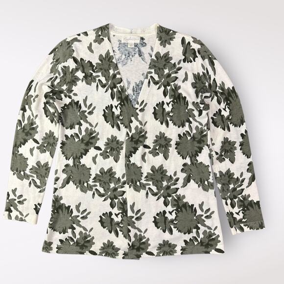 Magnolia Grace Green Floral Print Open Front Cardigan Size‎ S Business Casual - Picture 1 of 7